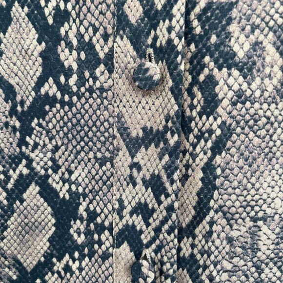 Frame Women's Button-Up Collared Snakeskin Print Tan Black Silk Top Size XS - Picture 5 of 8